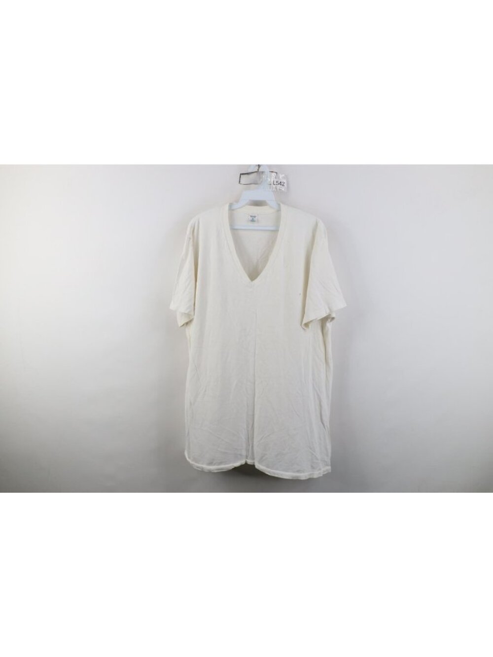 Vtg 90s Streetwear Mens XLT Blank Cotton Deep V-Neck Short Sleeve T-Shirt USA